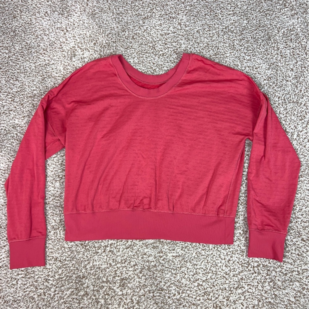 Nike Sweatshirt Women Large Pink Textured Thumbhole Running Top Crop Workout Gym